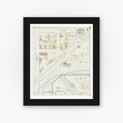 Old map wall art mockup — black gallery frame with white mat — Sanborn Fire Insurance Map from Springfield, Brown County, Minnesota (1894), Sheet #0002