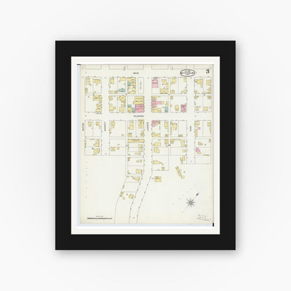 Old map wall art mockup — black gallery frame with white mat — Sanborn Fire Insurance Map from Mount Sterling, Madison County, Ohio (1895), Sheet #0003