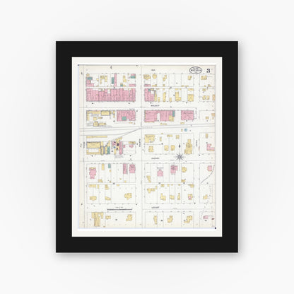 Old map wall art mockup — black gallery frame with white mat — Sanborn Fire Insurance Map from Watseka, Iroquois County, Illinois (1905), Sheet #0003