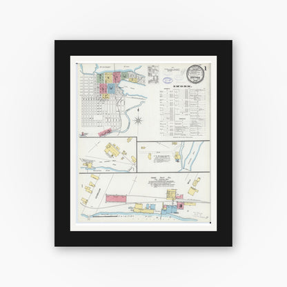 Old map wall art mockup — black gallery frame with white mat — Sanborn Fire Insurance Map from Hastings, Dakota County, Minnesota (1898), Sheet #0001