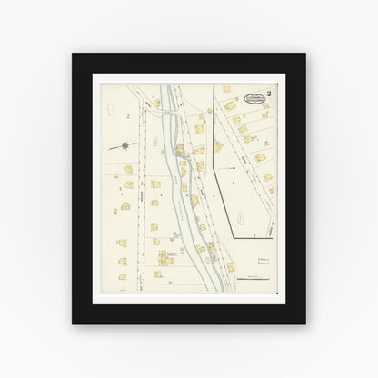 Old map wall art mockup — black gallery frame with white mat — Sanborn Fire Insurance Map from Fleischmanns, Delaware County, New York (1912), Sheet #0002