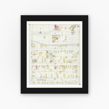 Old map wall art mockup — black gallery frame with white mat — Sanborn Fire Insurance Map from Holland, Ottawa County, Michigan (1896), Sheet #0006