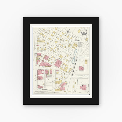 Old map wall art mockup — black gallery frame with white mat — Sanborn Fire Insurance Map from Eldorado, Saline County, Illinois (1919), Sheet #0005