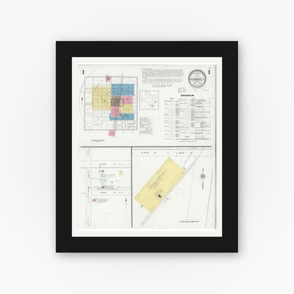 Old map wall art mockup — black gallery frame with white mat — Sanborn Fire Insurance Map from Raymondville, Willacy County, Texas (1930) - Complete Map Set