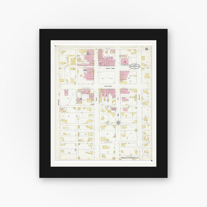 Old map wall art mockup — black gallery frame with white mat — Sanborn Fire Insurance Map from Winchester, Scott County, Illinois (1906), Sheet #0006