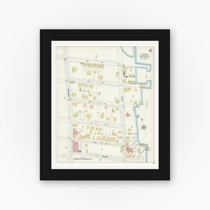Old map wall art mockup — black gallery frame with white mat — Sanborn Fire Insurance Map from Nyack, Rockland County, New York. (1903), Sheet #0004