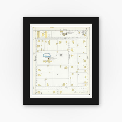 Old map wall art mockup — black gallery frame with white mat — Sanborn Fire Insurance Map from Plano, Collin County, Texas (1907), Sheet #0008