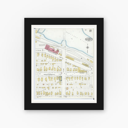 Old map wall art mockup — black gallery frame with white mat — Sanborn Fire Insurance Map from Traverse City, Grand Traverse County, Michigan (1920), Sheet #0017