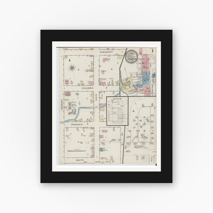 Old map wall art mockup — black gallery frame with white mat — Sanborn Fire Insurance Map from Reading, Hamilton County, Ohio (1886) - Complete Map Set
