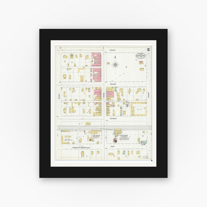 Old map wall art mockup — black gallery frame with white mat — Sanborn Fire Insurance Map from Kentland, Newton County, Indiana (1899), Sheet #0002