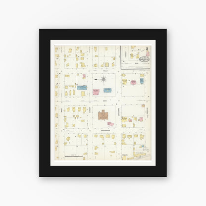 Old map wall art mockup — black gallery frame with white mat — Sanborn Fire Insurance Map from Darlington, Lafayette County, Wisconsin (1908), Sheet #0003