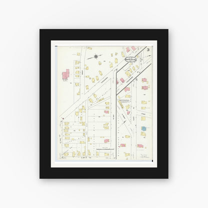 Old map wall art mockup — black gallery frame with white mat — Sanborn Fire Insurance Map from New Philadelphia, Tuscarawas County, Ohio (1910), Sheet #0003