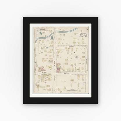 Old map wall art mockup — black gallery frame with white mat — Sanborn Fire Insurance Map from Bainbridge, Chenango County, New York (1885), Sheet #0003