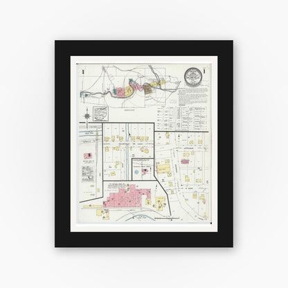 Old map wall art mockup — black gallery frame with white mat — Sanborn Fire Insurance Map from Salineville, Columbiana County, Ohio (1924) - Complete Map Set