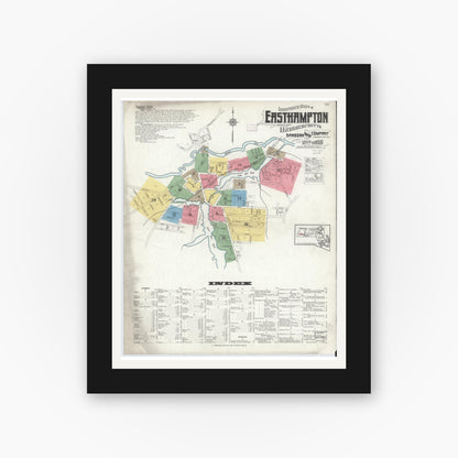 Old map wall art mockup — black gallery frame with white mat — Sanborn Fire Insurance Map from East Hampton, Hampshire County, Massachusetts (1916) - Complete Map Set