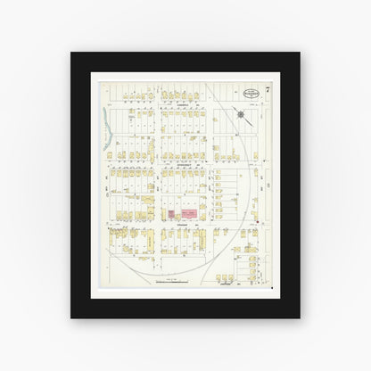 Old map wall art mockup — black gallery frame with white mat — Sanborn Fire Insurance Map from Windber, Somerset County, Pennsylvania (1910), Sheet #0007