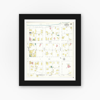 Old map wall art mockup — black gallery frame with white mat — Sanborn Fire Insurance Map from Wapello, Louisa County, Iowa (1909), Sheet #0003