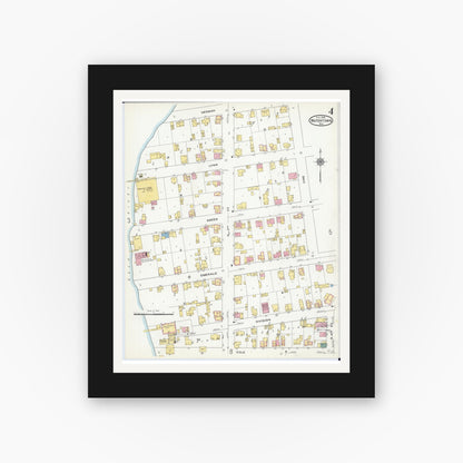 Old map wall art mockup — black gallery frame with white mat — Sanborn Fire Insurance Map from Watertown, Jefferson County, Wisconsin (1909), Sheet #0004