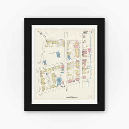 Old map wall art mockup — black gallery frame with white mat — Sanborn Fire Insurance Map from Bristol, Bucks County, Pennsylvania (1915), Sheet #0005