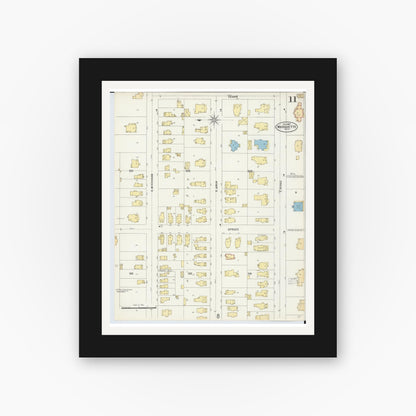 Old map wall art mockup — black gallery frame with white mat — Sanborn Fire Insurance Map from Marquette, Marquette County, Michigan (1897), Sheet #0011