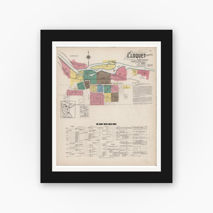 Old map wall art mockup — black gallery frame with white mat — Sanborn Fire Insurance Map from Cloquet, Carlton County, Minnesota (1922) - Complete Map Set