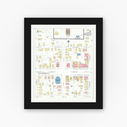 Old map wall art mockup — black gallery frame with white mat — Sanborn Fire Insurance Map from Granville, Licking County, Ohio (1926), Sheet #0002