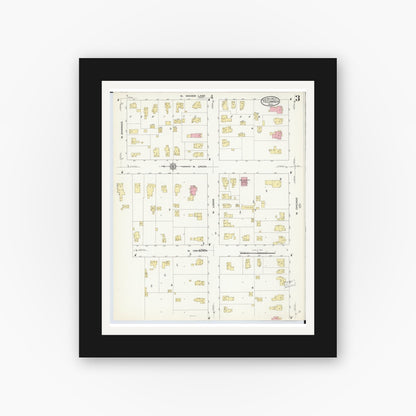 Old map wall art mockup — black gallery frame with white mat — Sanborn Fire Insurance Map from Tecumseh, Lenawee County, Michigan (1912), Sheet #0003