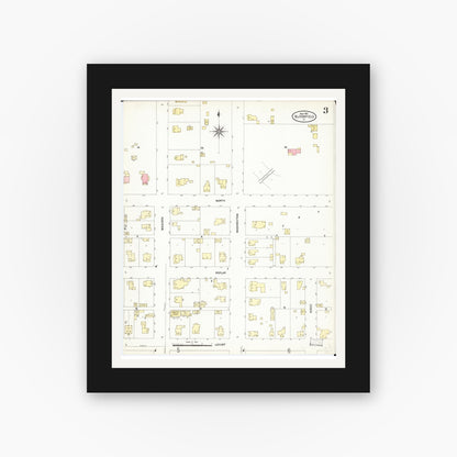 Old map wall art mockup — black gallery frame with white mat — Sanborn Fire Insurance Map from Bloomfield, Davis County, Iowa (1907), Sheet #0003