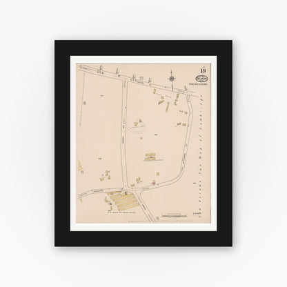 Old map wall art mockup — black gallery frame with white mat — Sanborn Fire Insurance Map from Belmont, Middlesex County, Massachusetts (1922), Sheet #0019