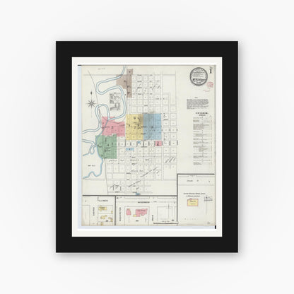 Old map wall art mockup — black gallery frame with white mat — Sanborn Fire Insurance Map from Mount Pleasant, Isabella County, Michigan (1895) - Complete Map Set