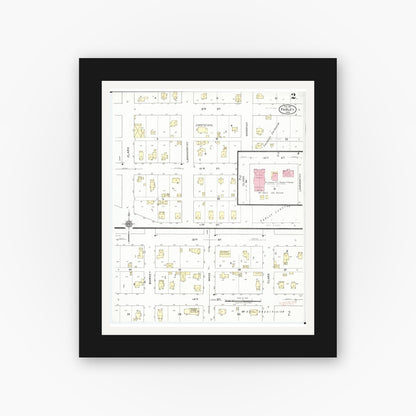 Old map wall art mockup — black gallery frame with white mat — Sanborn Fire Insurance Map from Farley, Dubuque County, Iowa (1921), Sheet #0002