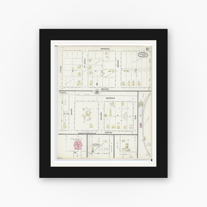 Old map wall art mockup — black gallery frame with white mat — Sanborn Fire Insurance Map from Ithaca, Gratiot County, Michigan (1891), Sheet #0008