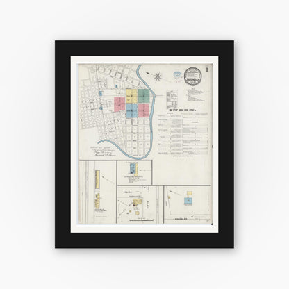 Old map wall art mockup — black gallery frame with white mat — Sanborn Fire Insurance Map from San Angelo, Tom Green County, Texas (1894) - Complete Map Set