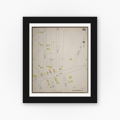 Old map wall art mockup — black gallery frame with white mat — Sanborn Fire Insurance Map from Worcester, Worcester County, Massachusetts (1910), Sheet #0182
