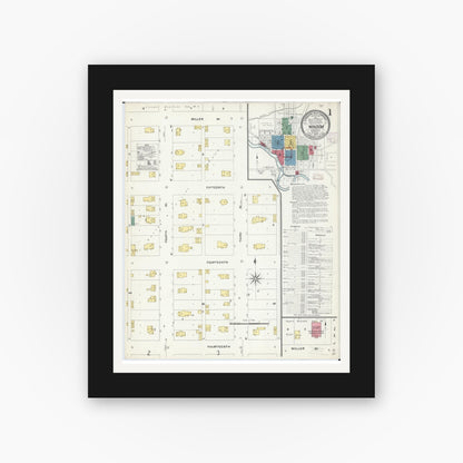 Old map wall art mockup — black gallery frame with white mat — Sanborn Fire Insurance Map from Windom, Cottonwood County, Minnesota (1907) - Complete Map Set