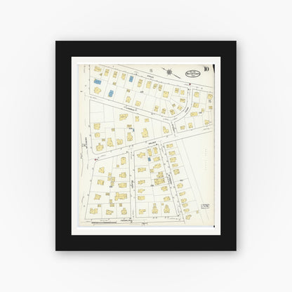 Old map wall art mockup — black gallery frame with white mat — Sanborn Fire Insurance Map from Watertown, Middlesex County, Massachusetts (1916), Sheet #0010