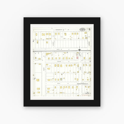 Old map wall art mockup — black gallery frame with white mat — Sanborn Fire Insurance Map from Fullerton, Orange County, California (1911), Sheet #0005