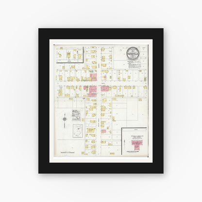 Old map wall art mockup — black gallery frame with white mat — Sanborn Fire Insurance Map from Hayesville, Ashland County, Ohio (1929), Sheet #0001