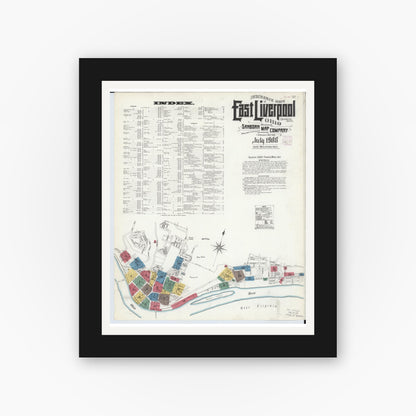 Old map wall art mockup — black gallery frame with white mat — Sanborn Fire Insurance Map from East Liverpool, Columbiana County, Ohio (1908) - Complete Map Set