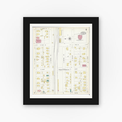 Old map wall art mockup — black gallery frame with white mat — Sanborn Fire Insurance Map from Tuscola, Douglas County, Illinois (1907), Sheet #0004