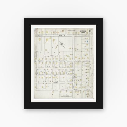 Old map wall art mockup — black gallery frame with white mat — Sanborn Fire Insurance Map from Terrell, Kaufman County, Texas (1921), Sheet #0016