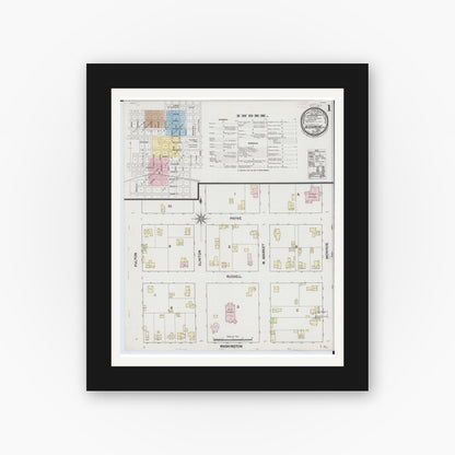 Old map wall art mockup — black gallery frame with white mat — Sanborn Fire Insurance Map from Monroe, Green County, Wisconsin (1889) - Complete Map Set
