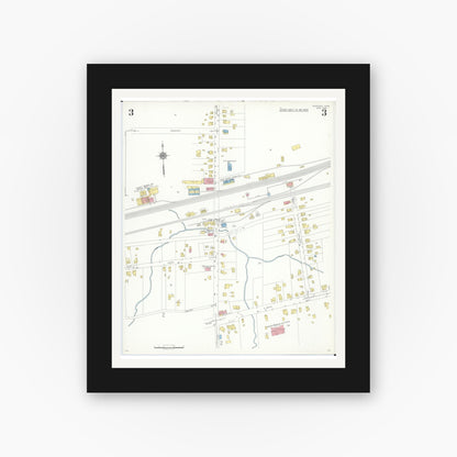 Old map wall art mockup — black gallery frame with white mat — Sanborn Fire Insurance Map from Madison, Lake County, Ohio (1938), Sheet #0003