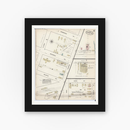 Old map wall art mockup — black gallery frame with white mat — Sanborn Fire Insurance Map from Evanston, Cook County, Illinois (1883), Sheet #0004