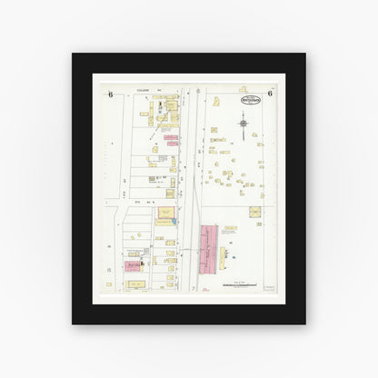 Old map wall art mockup — black gallery frame with white mat — Sanborn Fire Insurance Map from Winter Haven, Polk County, Florida (1924), Sheet #0006