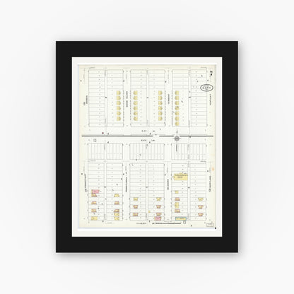 Old map wall art mockup — black gallery frame with white mat — Sanborn Fire Insurance Map from Gary, Lake County, Indiana (1911), Sheet #0007