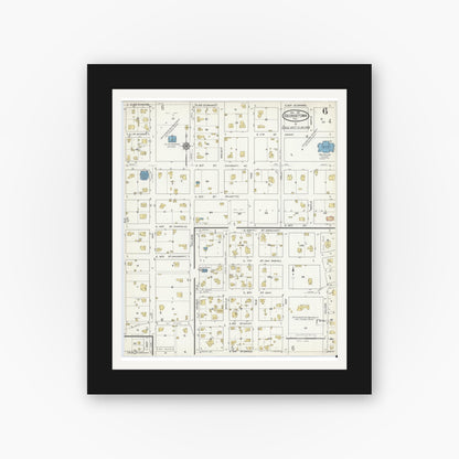 Old map wall art mockup — black gallery frame with white mat — Sanborn Fire Insurance Map from Georgetown, Williamson County, Texas (1916), Sheet #0006