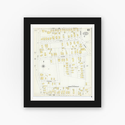 Old map wall art mockup — black gallery frame with white mat — Sanborn Fire Insurance Map from Everett, Middlesex County, Massachusetts (1903), Sheet #0021