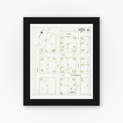 Old map wall art mockup — black gallery frame with white mat — Sanborn Fire Insurance Map from Chillicothe, Hardeman County, Texas (1921), Sheet #0010