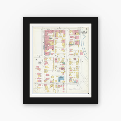 Old map wall art mockup — black gallery frame with white mat — Sanborn Fire Insurance Map from Middletown, Butler County, Ohio (1901), Sheet #0004